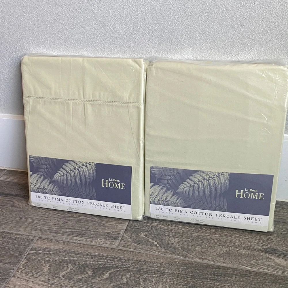 L.L. Bean Home Pale Green Full Pima Cotton Percale Sheets Flat and Fitted NIP